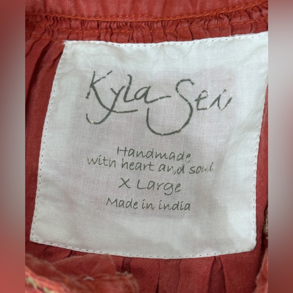Kyla Seo Kiora Embroidered Blouse Coral Boho Cottagecore Festival Top size XL - Picture 6 of 8